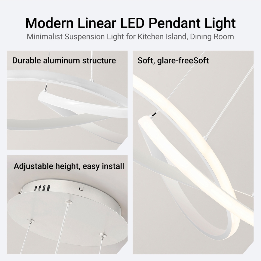 Brilagi - Lustre suspenso em cabo INFINITY regulável LED/55W/230V 3000-6000K 50x50 cm branco + comando remoto