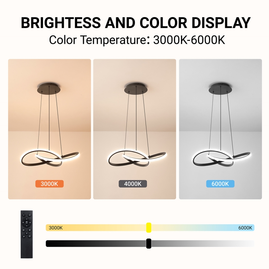 Brilagi - Lustre LED dimmerizável em cabo INFINITY LED/55W/230V 3000-6000K 50x50 cm preto + comando remoto
