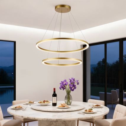 Brilagi - Lustre LED dimerizável suspenso por cabo PORTOFINO LED/98W/230V 3000-6000K diâmetro 80 cm dourado + comando remoto