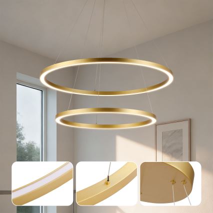 Brilagi - Lustre LED dimerizável suspenso por cabo PORTOFINO LED/98W/230V 3000-6000K diâmetro 80 cm dourado + comando remoto