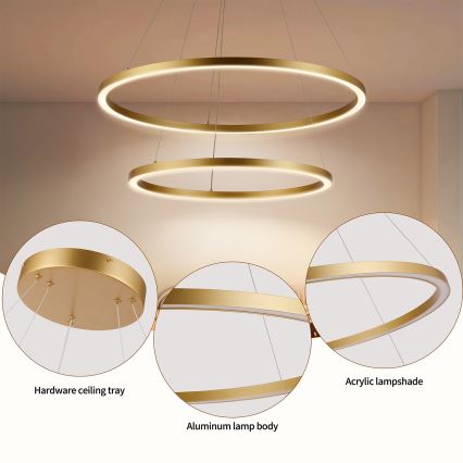 Brilagi - Lustre LED dimerizável suspenso por cabo PORTOFINO LED/98W/230V 3000-6000K diâmetro 80 cm dourado + comando remoto