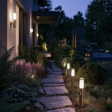 BRILAGI - Candeeiro LED exterior regulável com tomada ELIA 1xE27/6W/230V 2700-6500K IP44 Wi-Fi 50 cm cromo fosco