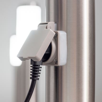BRILAGI - Candeeiro LED exterior regulável com tomada ELIA 1xE27/6W/230V 2700-6500K IP44 Wi-Fi 50 cm cromo fosco
