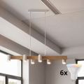 Brilagi - LED RGBW dimerizável, lustre suspenso por cabo SELE 6xGU10/6,5W/230V 2700-6500K branco/acabamento carvalho + controlo remoto