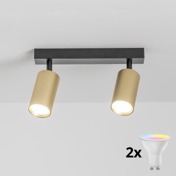 Brilagi - LED RGBW dimerizável, spot SELE GOLDEN 2xGU10/6W/230V 3000K preto/dourado + controlo remoto