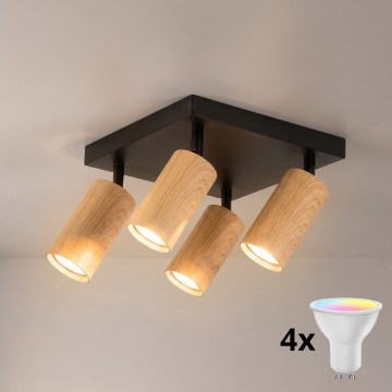Brilagi - LED RGBW spot dimerizável SELE SQUARE 4xGU10/6,5W/230V 2700-6500K preto/efeito carvalho