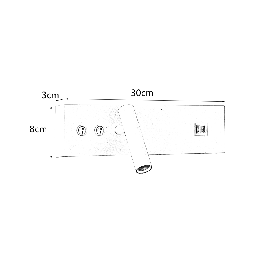 Brilagi - Aplique de parede LED orientável com porta USB NOCTIS LED/3W/230V + LED/9W preto