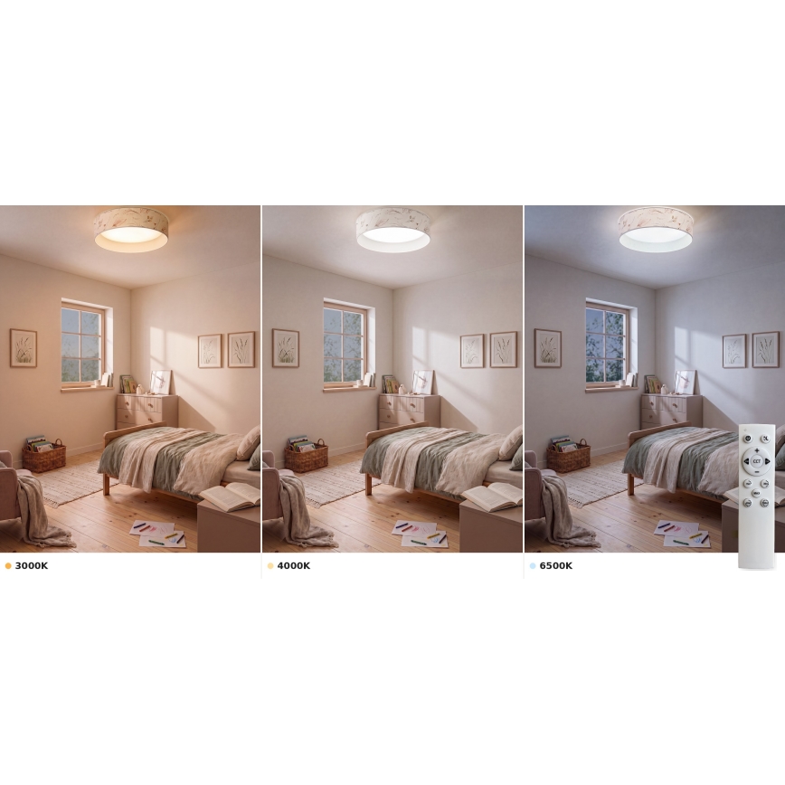 Brilagi - Candeeiro de teto LED dimerizável VELVET SMART VARI LED/36W/230V 3000-6500K Ø 55 cm branco/floral + comando remoto