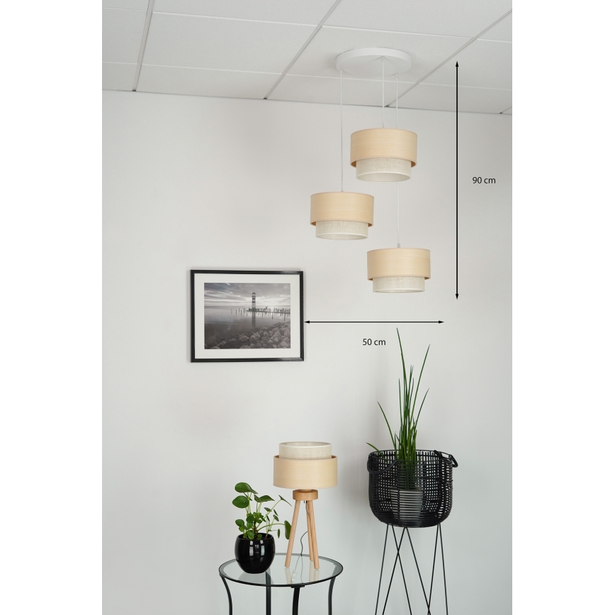 Brilagi - Candeeiro de teto suspenso ARIZONA BOHO 3xE27/15W/230V bege/branco