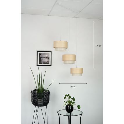 Brilagi - Candeeiro de teto suspenso ARIZONA BOHO 3xE27/15W/230V bege/branco