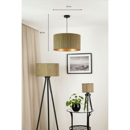 Brilagi - Candeeiro suspenso em cabo BOSTON ROLLER 1xE27/15W/230V diâmetro 45 cm palha castanho/dourado