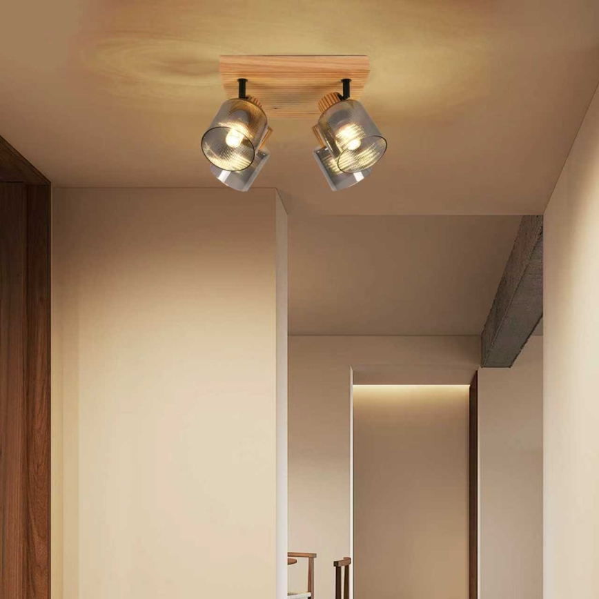 Brilagi - Luminária com spots HYGGE 4xE14/15W/230V madeira/fumê