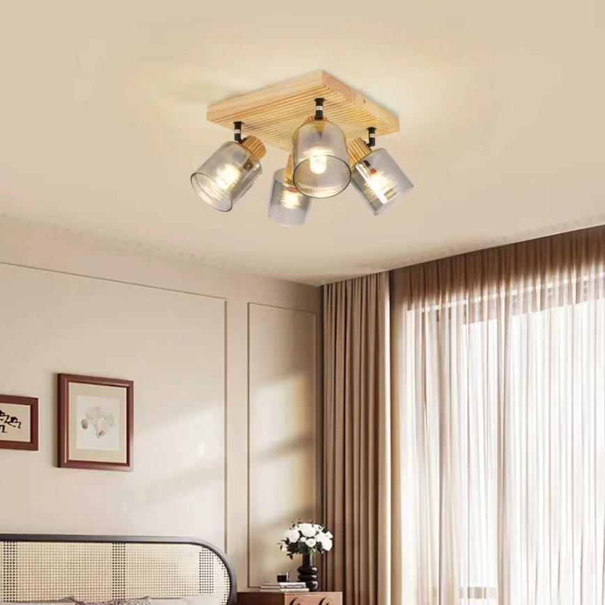 Brilagi - Luminária com spots HYGGE 4xE14/15W/230V madeira/fumê