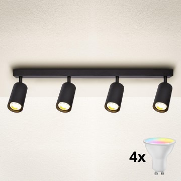 Brilagi - Luminária de 4 focos LED RGBW dimerizável SELE 4xGU10/6W/230V 3000K preta + controlo remoto