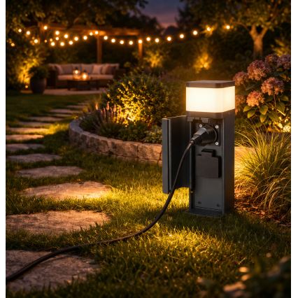 Brilagi - Luminária exterior com 2 tomadas SCHUKO PILLAR 1xG9/11W/230V IP44 antracite