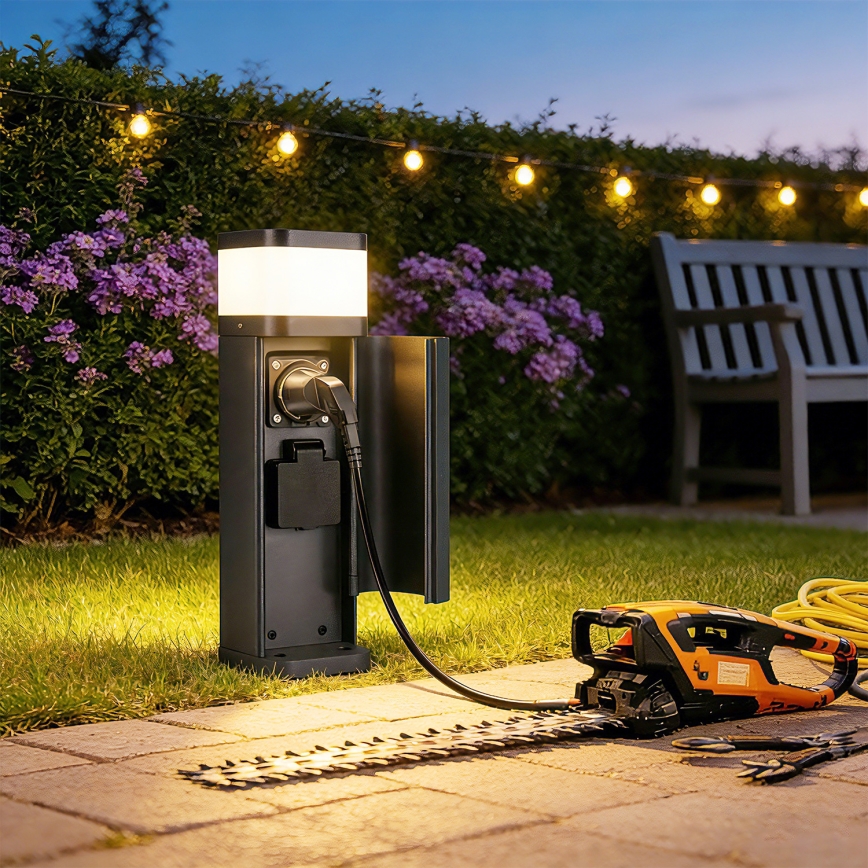 Brilagi - Luminária exterior com 2 tomadas SCHUKO PILLAR 1xG9/11W/230V IP44 antracite