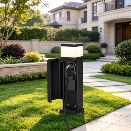 BRILAGI - Luminária de exterior com 2 tomadas SCHUKO PILLAR 1xG9/11W/230V IP44 preta