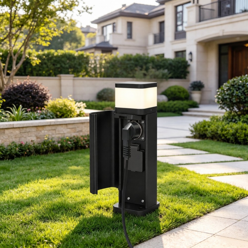 BRILAGI - Luminária de exterior com 2 tomadas SCHUKO PILLAR 1xG9/11W/230V IP44 preta