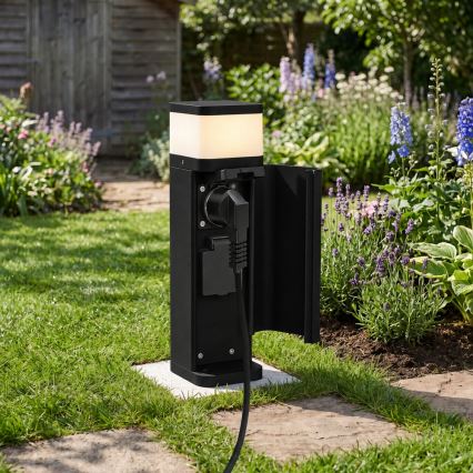 BRILAGI - Luminária de exterior com 2 tomadas SCHUKO PILLAR 1xG9/11W/230V IP44 preta