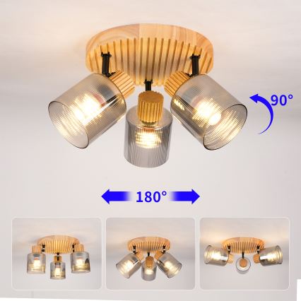 Brilagi - Luminária de focos HYGGE 3xE14/15W/230V seringueira/fumê