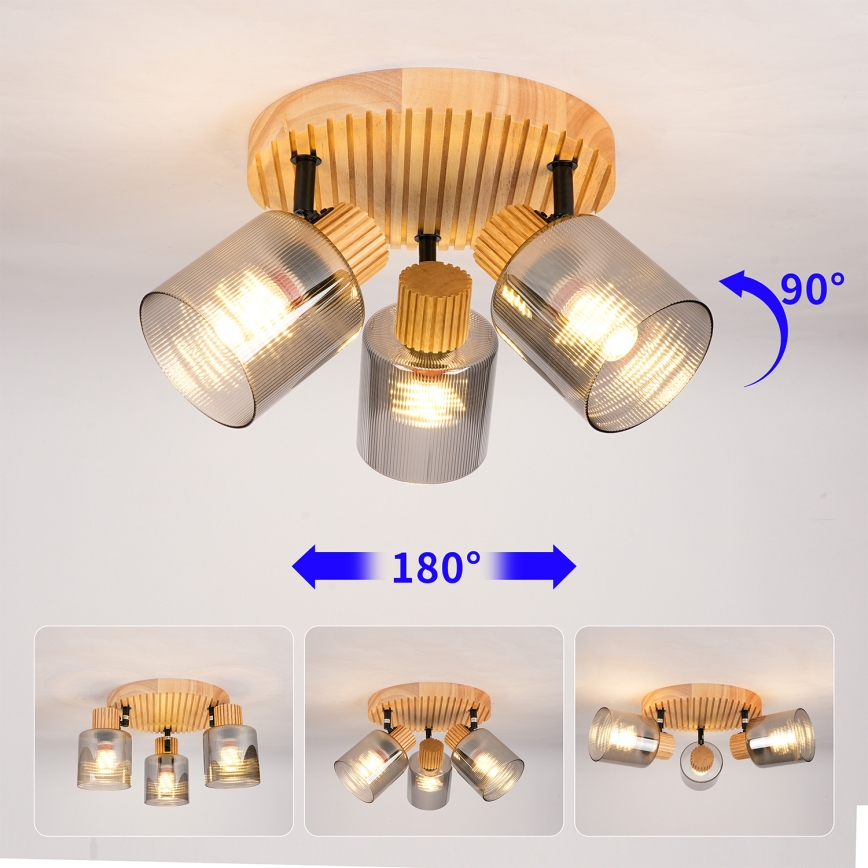 Brilagi - Luminária de focos HYGGE 3xE14/15W/230V seringueira/fumê