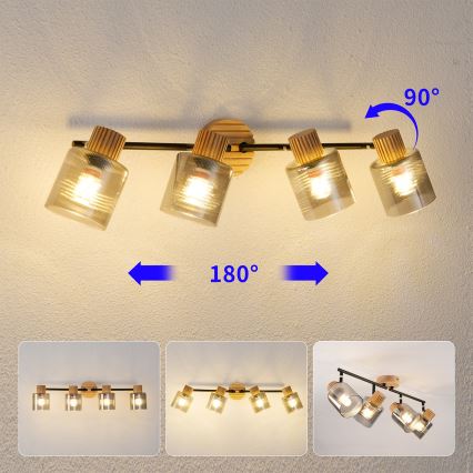 Brilagi - Luminária de focos HYGGE 4xE14/15W/230V madeira/fumê