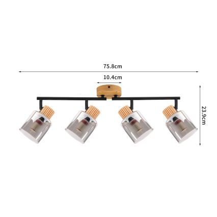 Brilagi - Luminária de focos HYGGE 4xE14/15W/230V madeira/fumê