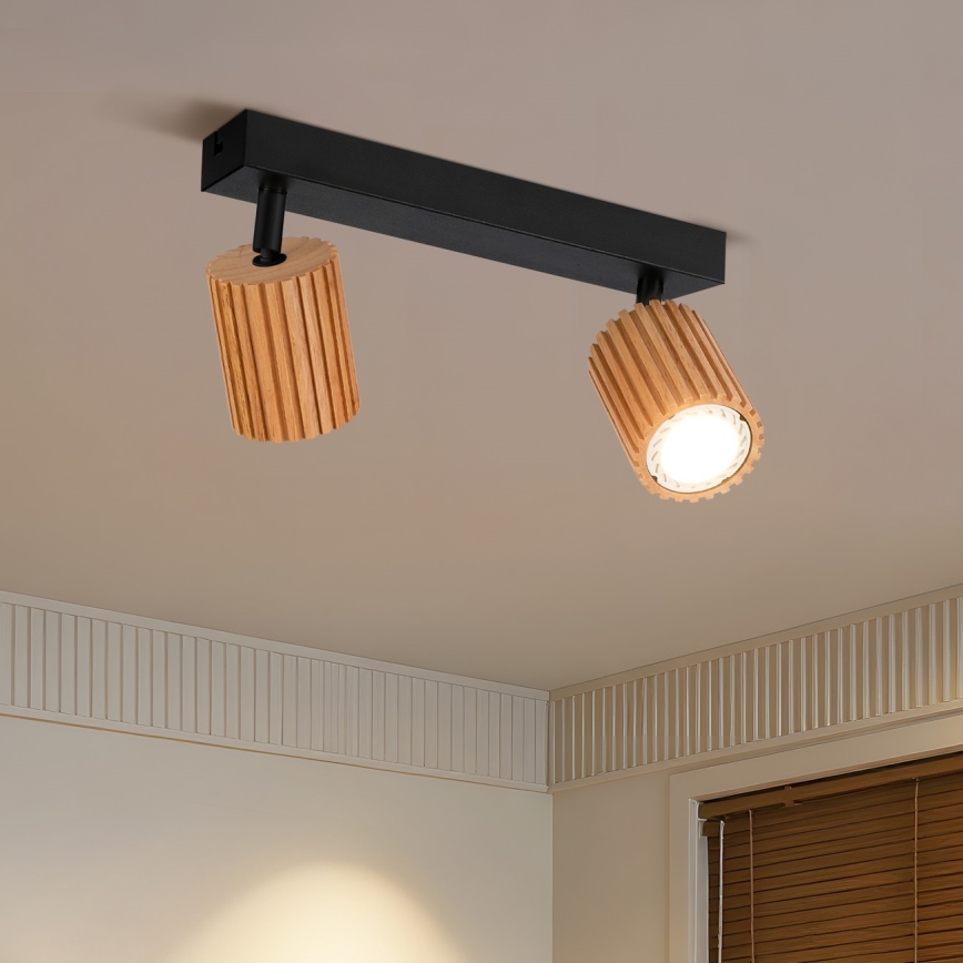 Brilagi - Luminária de focos MODERN WOOD 2xGU10/8W/230V seringueira/preto
