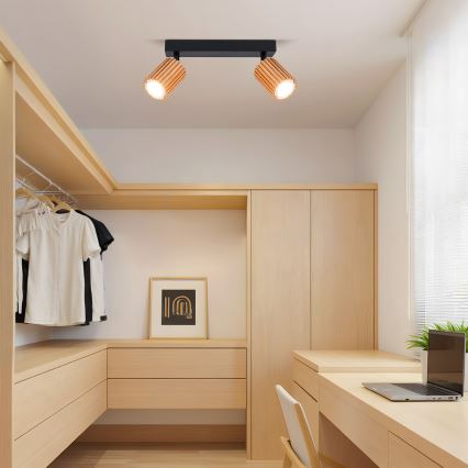 Brilagi - Luminária de focos MODERN WOOD 2xGU10/8W/230V seringueira/preto