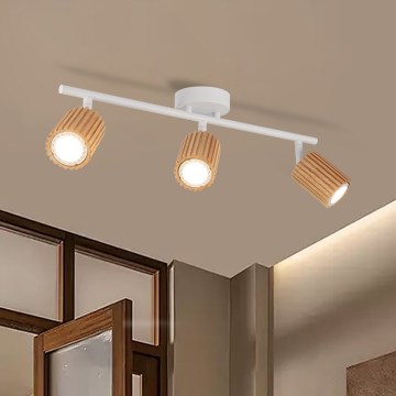 Brilagi - Luminária de focos MODERN WOOD 3xGU10/8W/230V madeira/branco