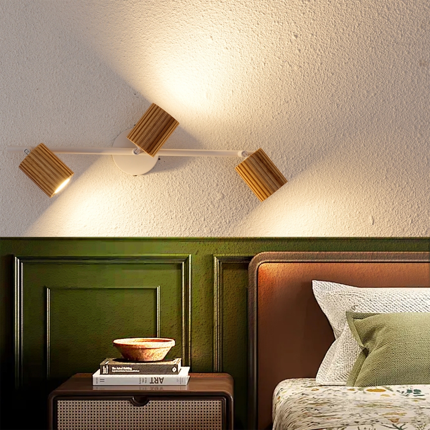 Brilagi - Luminária de focos MODERN WOOD 3xGU10/8W/230V madeira/branco