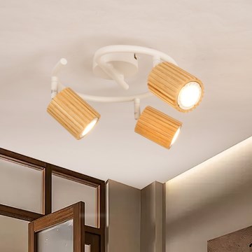 Brilagi - Luminária de focos MODERN WOOD 3xGU10/8W/230V madeira/branco