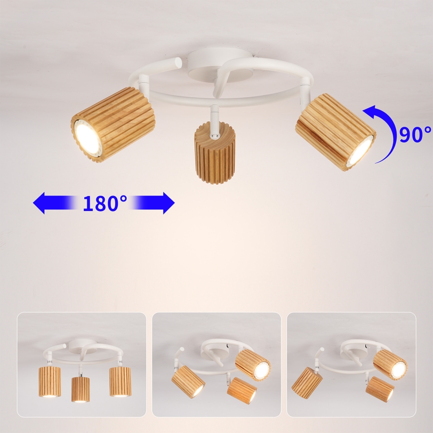 Brilagi - Luminária de focos MODERN WOOD 3xGU10/8W/230V madeira/branco