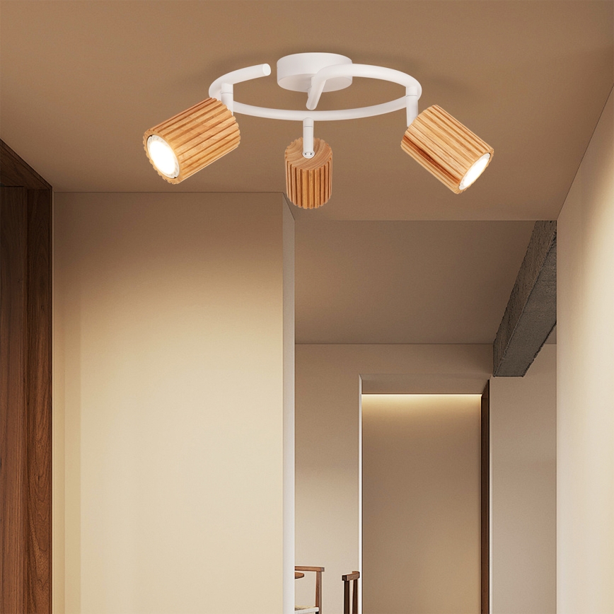 Brilagi - Luminária de focos MODERN WOOD 3xGU10/8W/230V madeira/branco