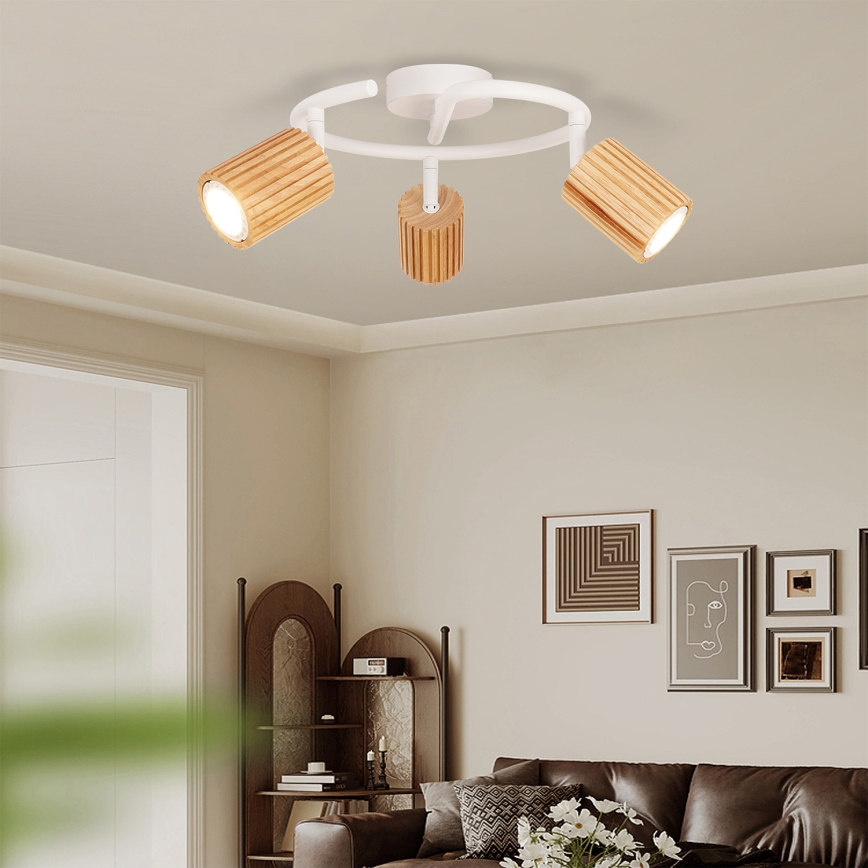 Brilagi - Luminária de focos MODERN WOOD 3xGU10/8W/230V madeira/branco