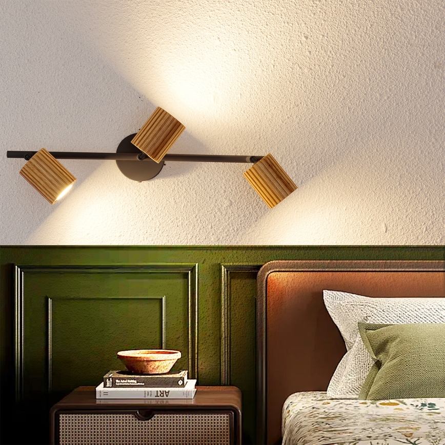 Brilagi - Luminária de focos MODERN WOOD 3xGU10/8W/230V madeira de seringueira/preta