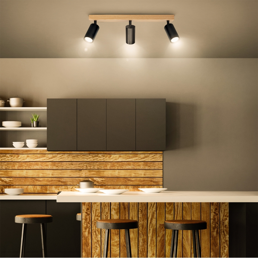 Brilagi - Luminária de focos SELE 3xGU10/30W/230V preto/acabamento em carvalho
