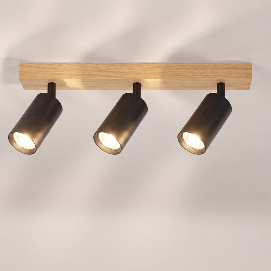 Brilagi - Luminária de focos SELE 3xGU10/30W/230V preto/acabamento em carvalho