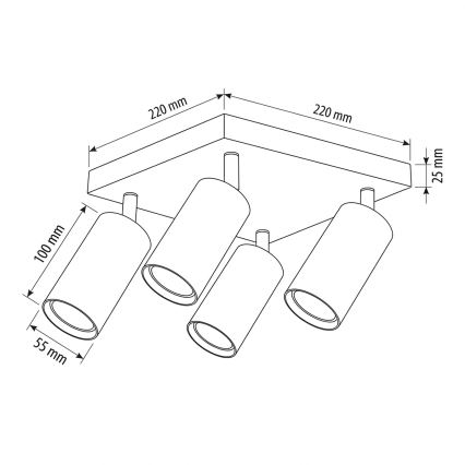 Brilagi - Luminária de focos SELE SQUARE 4xGU10/30W/230V branca/acabamento em carvalho