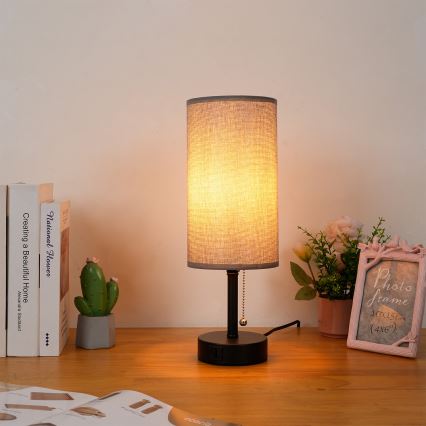 Brilagi - Luminária de mesa com porta USB TABLON 1xE27/25W/230V preta/cinza