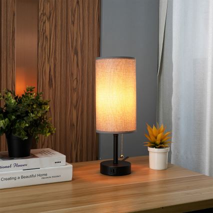 Brilagi - Luminária de mesa com porta USB TABLON 1xE27/25W/230V preta/cinza