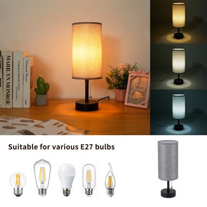 Brilagi - Luminária de mesa com porta USB TABLON 1xE27/25W/230V preta/cinza