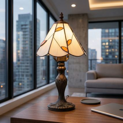 BRILAGI - Luminária de mesa Tiffany em vitral FOLIA 1xE27/60W/230V