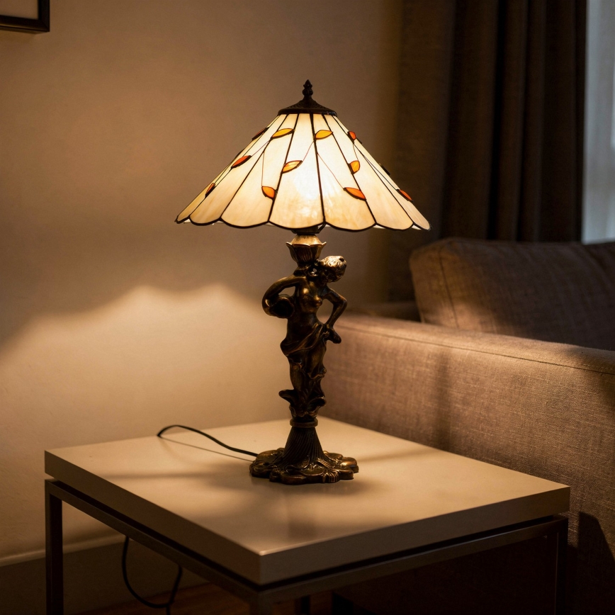 Brilagi - Luminária de mesa Tiffany em vitral FOLIA 1xE27/60W/230V