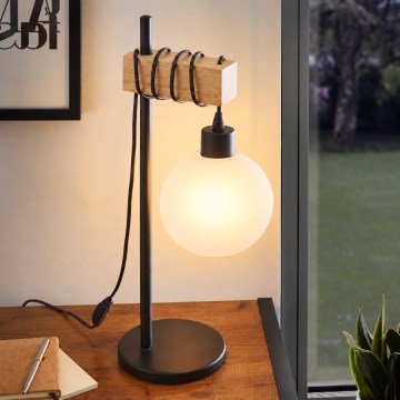 BRILAGI - Luminária de mesa WOOD GLASS 1xE27/40W/230V castanho/preto/branco