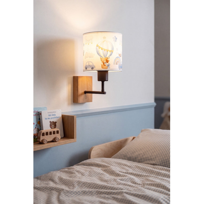 Brilagi - Candeeiro de parede infantil BOBO WOOD 1xE27/25W/230V carvalho/preto/branco/azul/ursinhos
