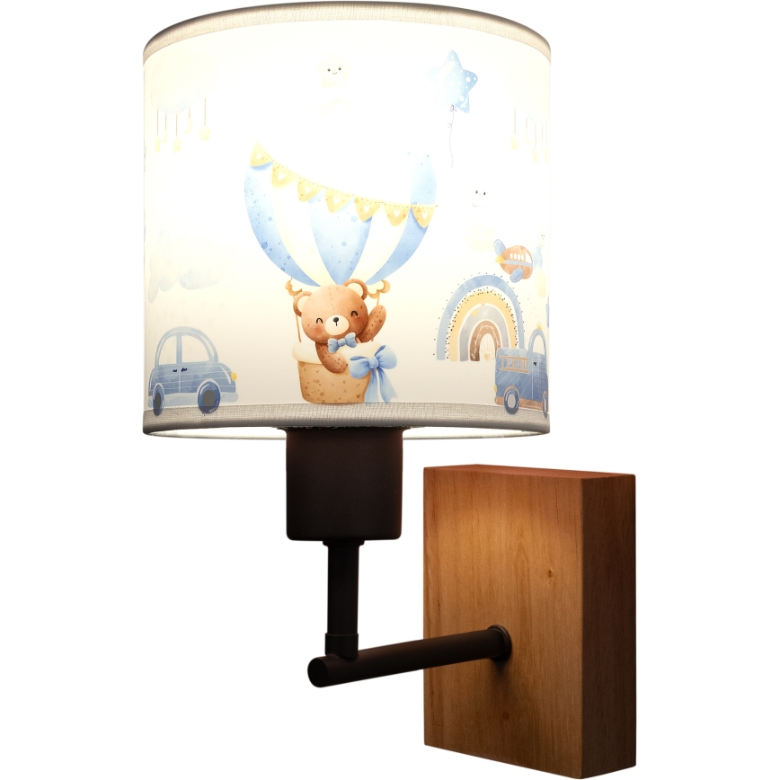 Brilagi - Candeeiro de parede infantil BOBO WOOD 1xE27/25W/230V carvalho/preto/branco/azul/ursinhos