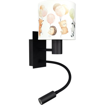 Brilagi - Luminária de parede flexível infantil LED BOBO 1xE27/25W/230V + LED/3W preta/branca/com estampas de animais