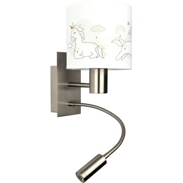 Brilagi - Luminária de parede infantil flexível BOBO com LED 1xE27/25W/230V + LED/3W cromado fosco/branco/unicórnios