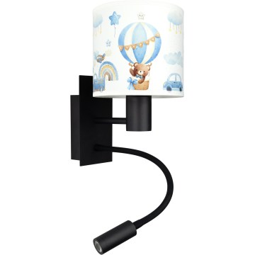 Brilagi - Luminária de Parede Infantil Flexível LED BOBO 1xE27/25W/230V + LED/3W preto/branco/azul/ursinhos